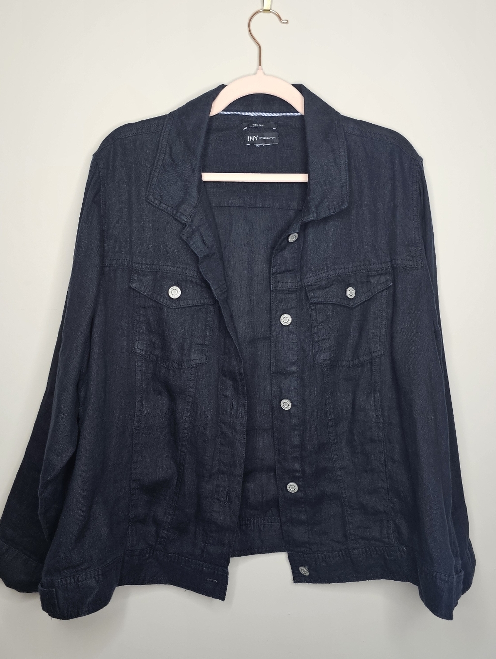 Jones New York Linen Button Front Shirt Jacket Shacket Black Women's Large